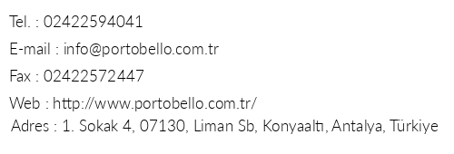 Porto Bello Hotel Resort & Spa telefon numaralar, faks, e-mail, posta adresi ve iletiim bilgileri